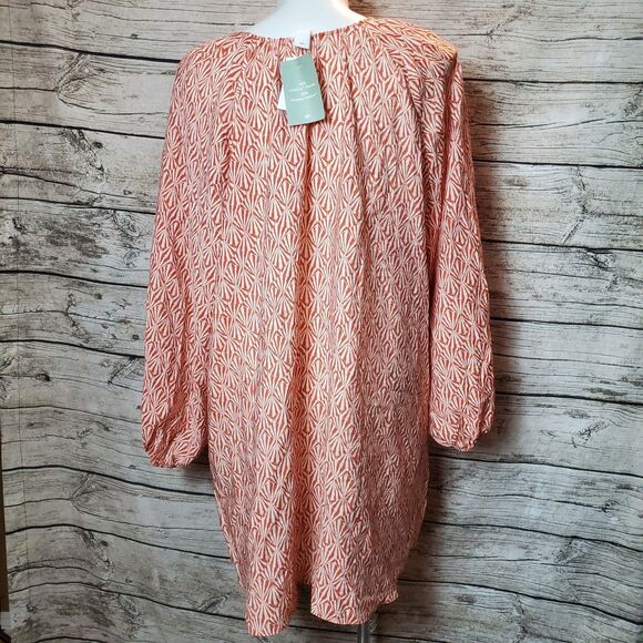 H&M Orange White Babydoll Peasant Dress Size XXL Long Sleeve Oversized Short NWT - Picture 7 of 11